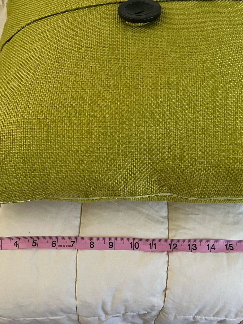Green Textured Accent Pillow with Decorative Button